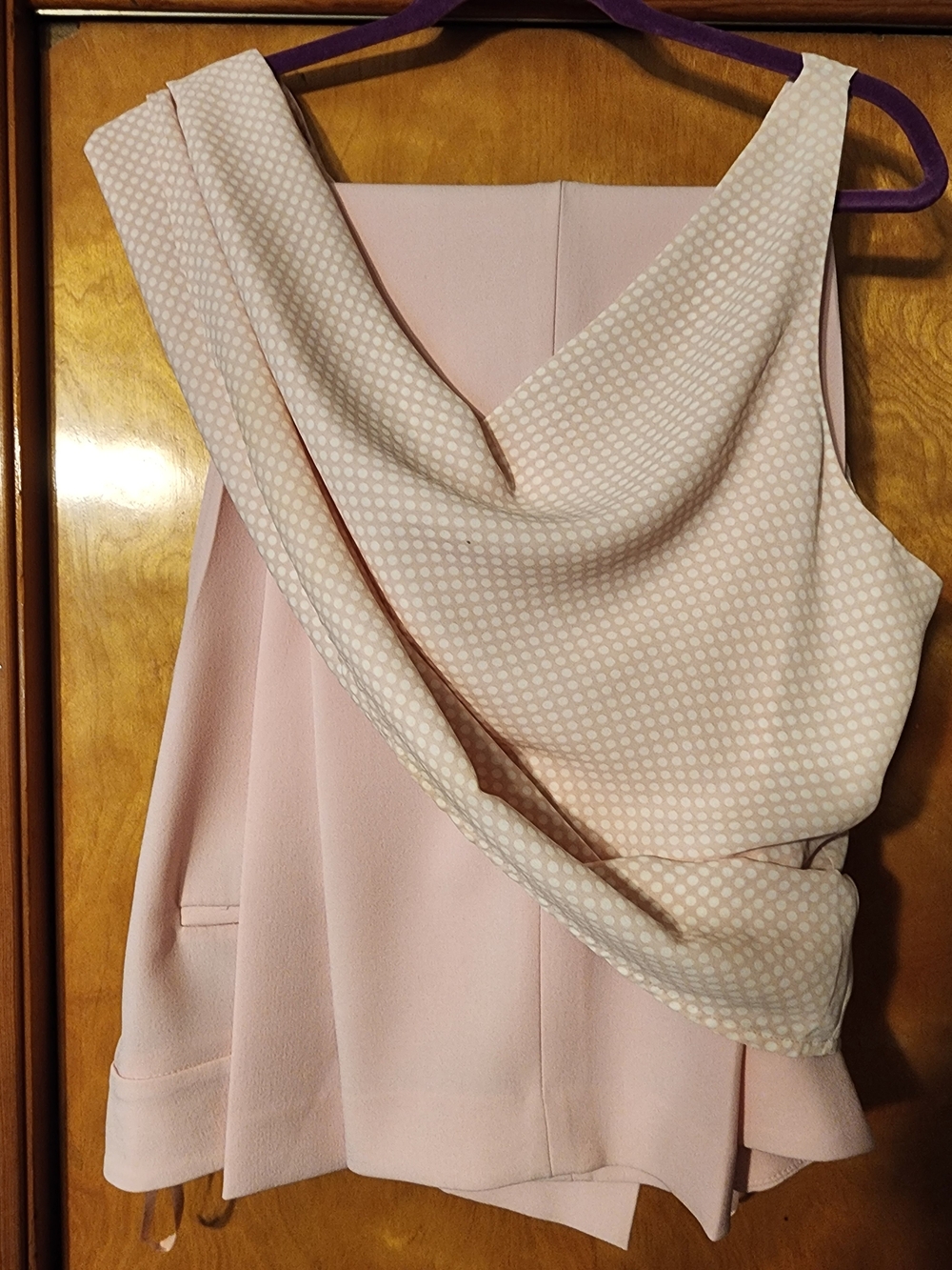 Kasper Pink Pants (18) And Express Pale Pink Polka Dot Top (XL)